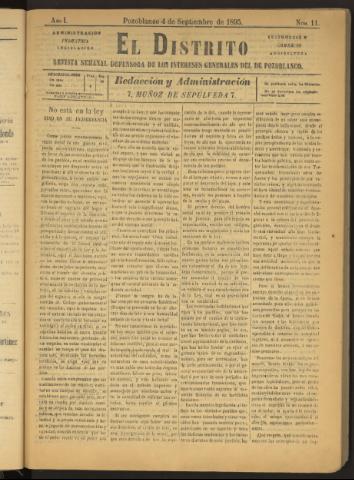 'El Distrito : revista Semanal Defensora de los Intereses Generales de Pozoblanco' - Año I Número 11 - 1895 septiembre 04