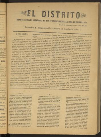'El Distrito : revista Semanal Defensora de los Intereses Generales de Pozoblanco' - Año I Número 22 - 1895 noviembre 20