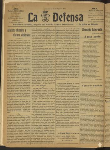 'La Defensa : periódico semanal, órgano del Partido Liberal Demócrata' - Año I Número 2 - 1920 agosto 25