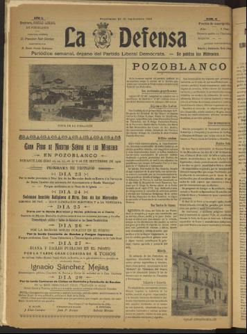 'La Defensa : periódico semanal, órgano del Partido Liberal Demócrata' - Año I Número 6 - 1920 septiembre 22