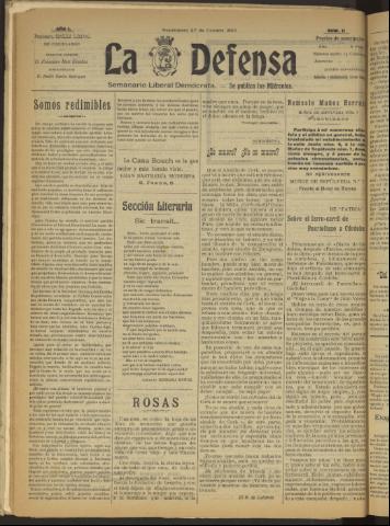 'La Defensa : periódico semanal, órgano del Partido Liberal Demócrata' - Año I Número 11 - 1920 octubre 27