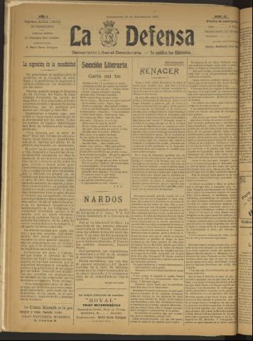 'La Defensa : periódico semanal, órgano del Partido Liberal Demócrata' - Año I Número 13 - 1920 noviembre 10