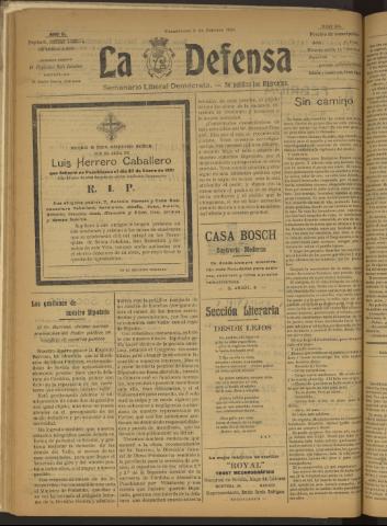 'La Defensa : periódico semanal, órgano del Partido Liberal Demócrata' - Año II Número 24 - 1921 febrero 02