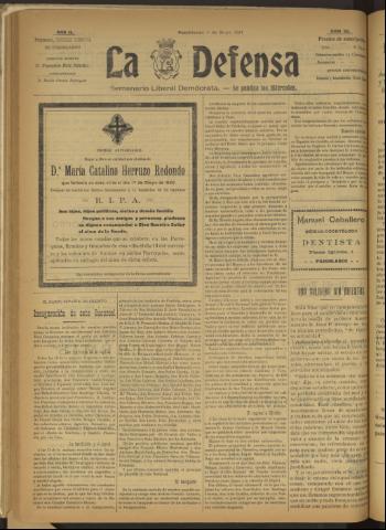 'La Defensa : periódico semanal, órgano del Partido Liberal Demócrata' - Año II Número 38 - 1921 mayo 11