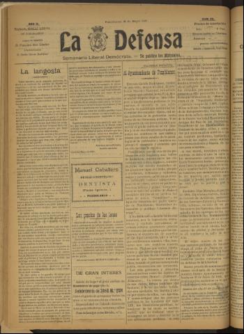 'La Defensa : periódico semanal, órgano del Partido Liberal Demócrata' - Año II Número 39 - 1921 mayo 18