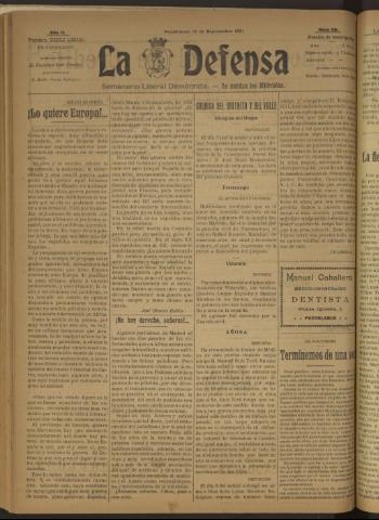'La Defensa : periódico semanal, órgano del Partido Liberal Demócrata' - Año II Número 56 - 1921 septiembre 14