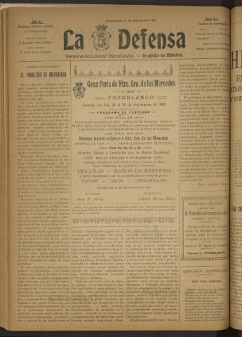 'La Defensa : periódico semanal, órgano del Partido Liberal Demócrata' - Año II Número 57 - 1921 septiembre 21