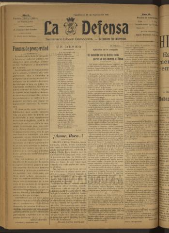 'La Defensa : periódico semanal, órgano del Partido Liberal Demócrata' - Año II Número 58 - 1921 septiembre 28