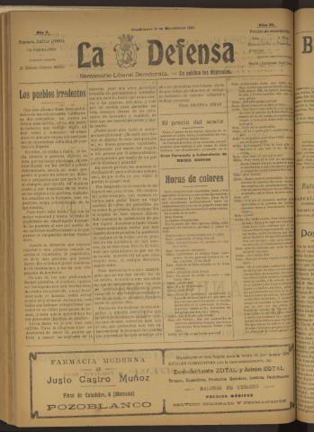 'La Defensa : periódico semanal, órgano del Partido Liberal Demócrata' - Año II Número 63 - 1921 noviembre 02