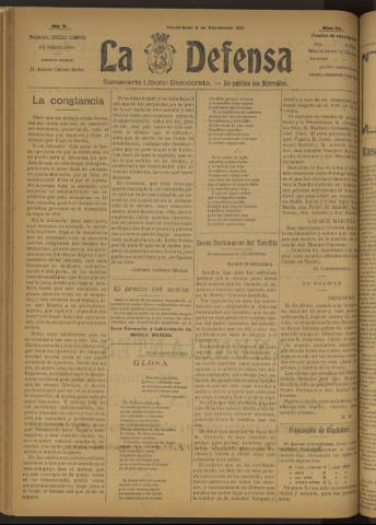 'La Defensa : periódico semanal, órgano del Partido Liberal Demócrata' - Año II Número 64 - 1921 noviembre 09