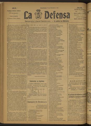 'La Defensa : periódico semanal, órgano del Partido Liberal Demócrata' - Año II Número 68 - 1921 diciembre 07