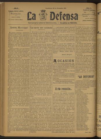'La Defensa : periódico semanal, órgano del Partido Liberal Demócrata' - Año II Número 71 - 1921 diciembre 28