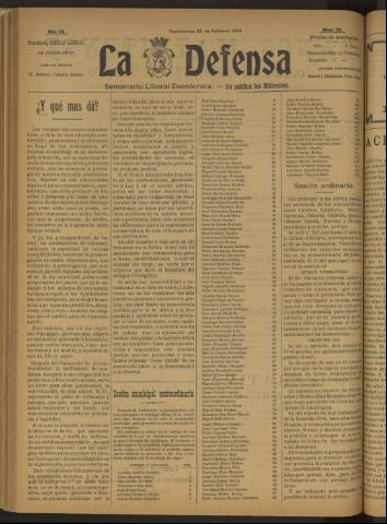 'La Defensa : periódico semanal, órgano del Partido Liberal Demócrata' - Año III Número 79 - 1922 febrero 22