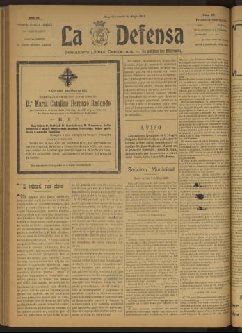 'La Defensa : periódico semanal, órgano del Partido Liberal Demócrata' - Año III Número 90 - 1922 mayo 10