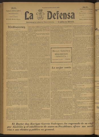 'La Defensa : periódico semanal, órgano del Partido Liberal Demócrata' - Año III Número 97 - 1922 junio 28