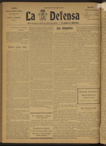 'La Defensa : periódico semanal, órgano del Partido Liberal Demócrata' - Año III Número 104 - 1922 agosto 16