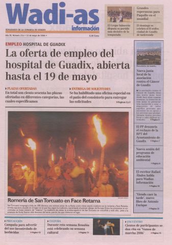 'Wadi-as información : periódico semanal de la comarca de Guadix.' - Año III Número 214 - 2006 mayo 12