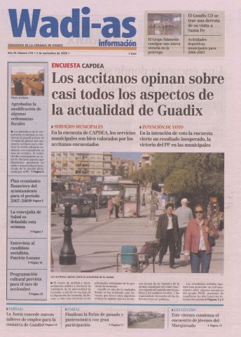'Wadi-as información : periódico semanal de la comarca de Guadix.' - Año III Número 239 - 2006 noviembre 03