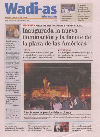 'Wadi-as información : periódico semanal de la comarca de Guadix.' - Año III Número 241 - 2006 noviembre 17