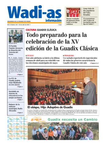 'Wadi-as información : periódico semanal de la comarca de Guadix.' - Año IV Número 263 - 2007 abril 20