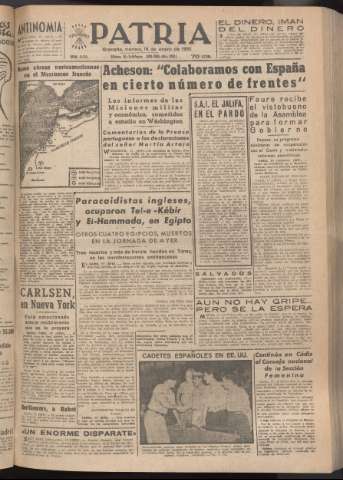 'Patria : diario de Falange Española Tradicionalista y de las J.O.N.S.' - Año XVII Número 5009 - 1952 enero 18