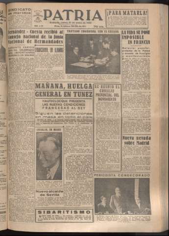 'Patria : diario de Falange Española Tradicionalista y de las J.O.N.S.' - Año XVII Número 5020 - 1952 enero 31