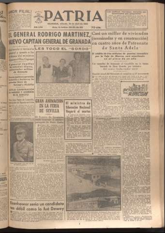 'Patria : diario de Falange Española Tradicionalista y de las J.O.N.S.' - Año XVII Número 5093 - 1952 abril 26