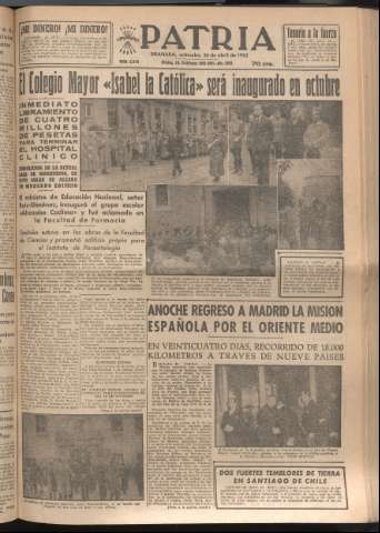 'Patria : diario de Falange Española Tradicionalista y de las J.O.N.S.' - Año XVII Número 5096 - 1952 abril 30