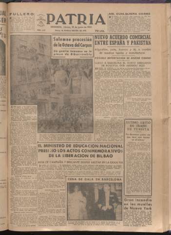 'Patria : diario de Falange Española Tradicionalista y de las J.O.N.S.' - Año XVII Número 5141 - 1952 junio 20