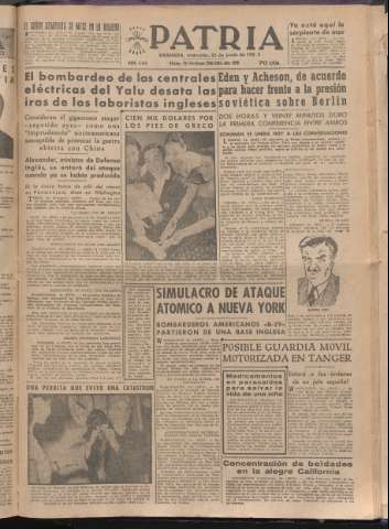 'Patria : diario de Falange Española Tradicionalista y de las J.O.N.S.' - Año XVII Número 5145 - 1952 junio 25