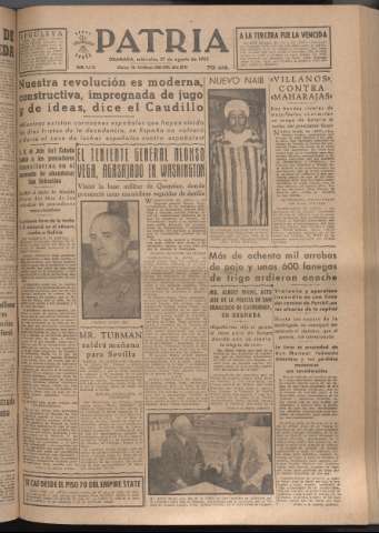 'Patria : diario de Falange Española Tradicionalista y de las J.O.N.S.' - Año XVII Número 5199 - 1952 agosto 27