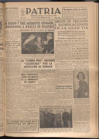 'Patria : diario de Falange Española Tradicionalista y de las J.O.N.S.' - Año XVII Número 5233 - 1952 octubre 5