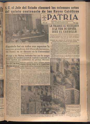 'Patria : diario de Falange Española Tradicionalista y de las J.O.N.S.' - Año XVII Número 5240 - 1952 octubre 14