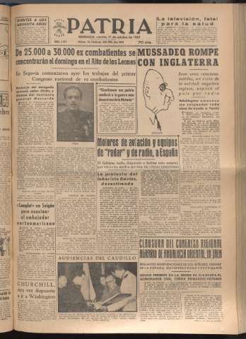 'Patria : diario de Falange Española Tradicionalista y de las J.O.N.S.' - Año XVII Número 5243 - 1952 octubre 17