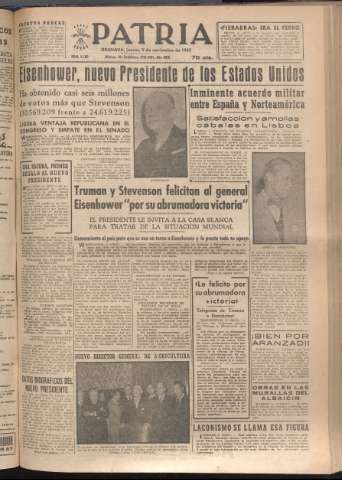 'Patria : diario de Falange Española Tradicionalista y de las J.O.N.S.' - Año XVII Número 5260 - 1952 noviembre 6