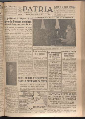 'Patria : diario de Falange Española Tradicionalista y de las J.O.N.S.' - Año XVII Número 5265 - 1952 noviembre 12