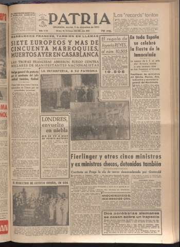 'Patria : diario de Falange Española Tradicionalista y de las J.O.N.S.' - Año XVII Número 5288 - 1952 diciembre 9