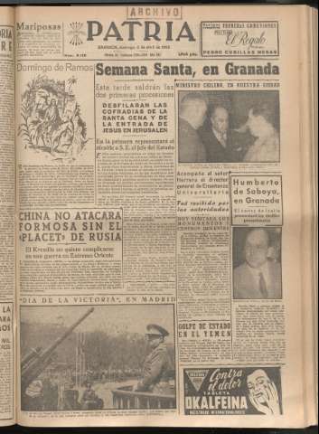 'Patria : diario de Falange Española Tradicionalista y de las J.O.N.S.' - Año XX Número 6112 - 1955 abril 3