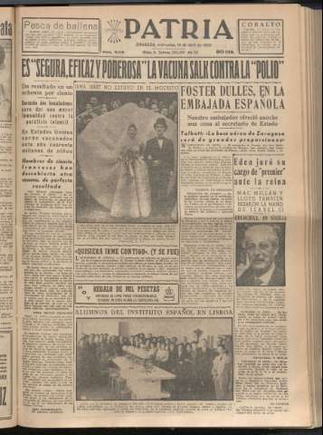'Patria : diario de Falange Española Tradicionalista y de las J.O.N.S.' - Año XX Número 6119 - 1955 abril 13