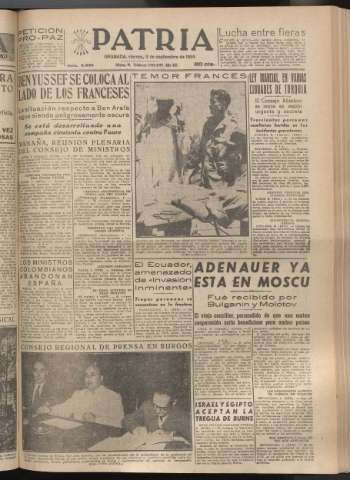 'Patria : diario de Falange Española Tradicionalista y de las J.O.N.S.' - Año XX Número 6235 - 1955 septiembre 9