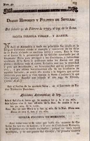 'Diario histórico y político de Sevilla' - Número 40 - 1793 febrero 9