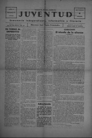 'Juventud semanario independiente, informativo y literario' - Año I Número 3 - 1930 octubre 4