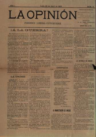 'La Opinión : periódico liberal-conservador' - Año I Número 8 - 1898 abril 23