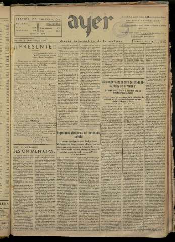 'Ayer : diario informativo de la mañana' - Año I Número 39 - 1936 agosto 22