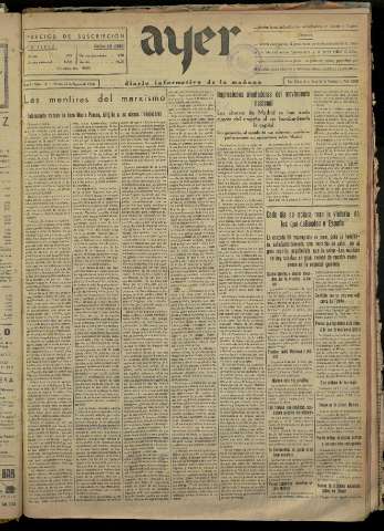 'Ayer : diario informativo de la mañana' - Año I Número 41 - 1936 agosto 25
