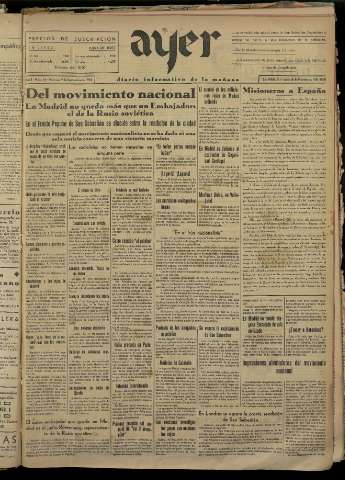 'Ayer : diario informativo de la mañana' - Año I Número 54 - 1936 septiembre 9
