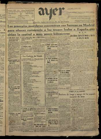 'Ayer : diario informativo de la mañana' - Año I Número 73 - 1936 octubre 1