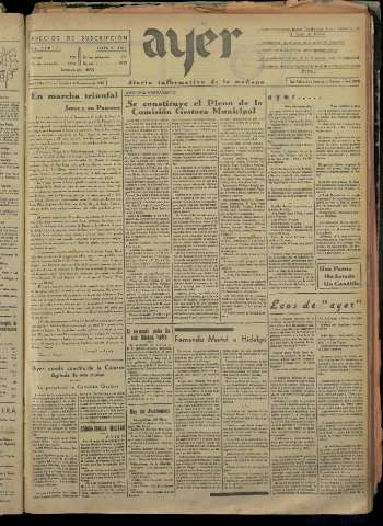 'Ayer : diario informativo de la mañana' - Año I Número 105 - 1936 noviembre 7