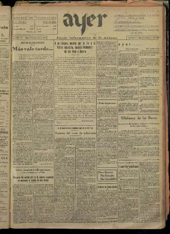 'Ayer : diario informativo de la mañana' - Año I Número 107 - 1936 noviembre 10