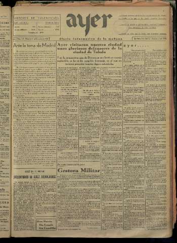 'Ayer : diario informativo de la mañana' - Año I Número 108 - 1936 noviembre 11